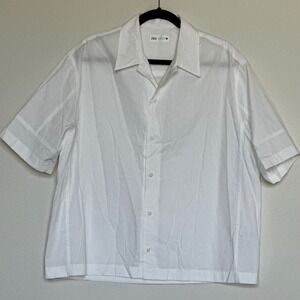 ZARA Men's White Short Sleeve Button Up Shirt Sz S Relaxed Fit Boxy Cotton Blend